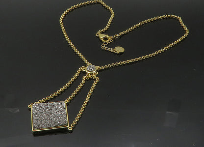 925 Sterling Silver  Vintage Druzy Stone Gold Plated Chain Necklace  NE3426