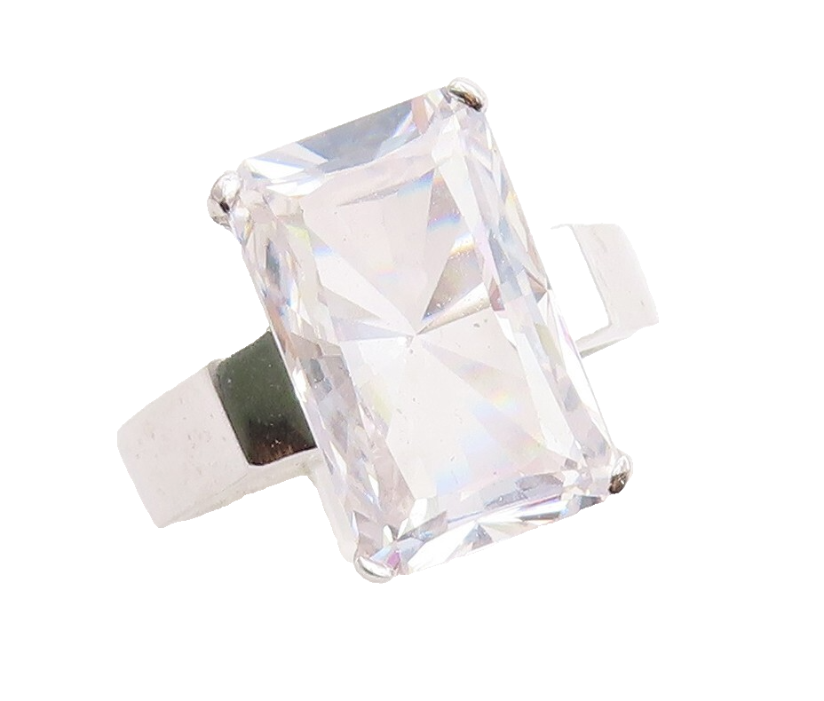 925 Sterling Silver Vintage Ring Minimalist Rectangle Cut CZ  Sz 8  RG31233