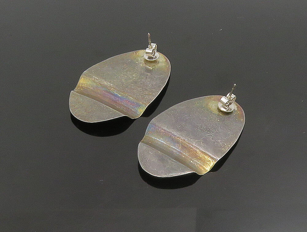 925 Sterling Silver  Vintage Shiny Bumped Flat Oval Drop Earrings  EG11679