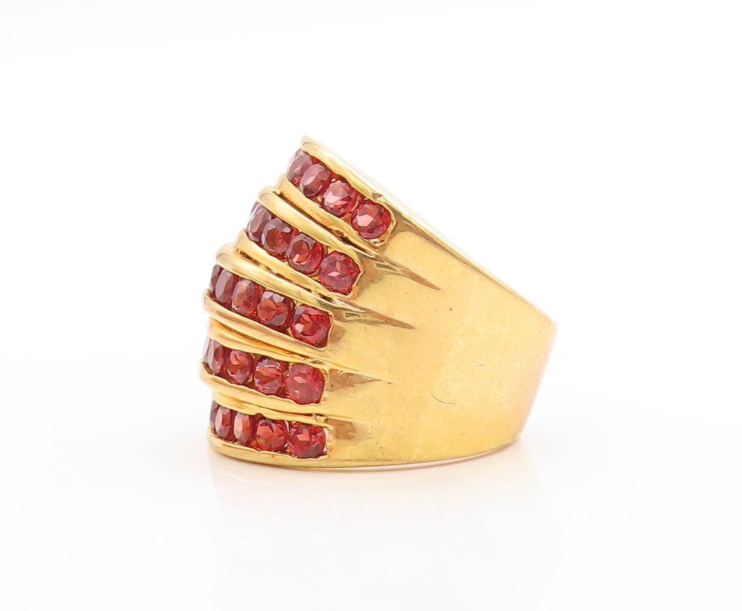 925 Sterling Silver Vintage Ring Gold Plated Red CZ Inlay Bands  Sz 9  RG31543