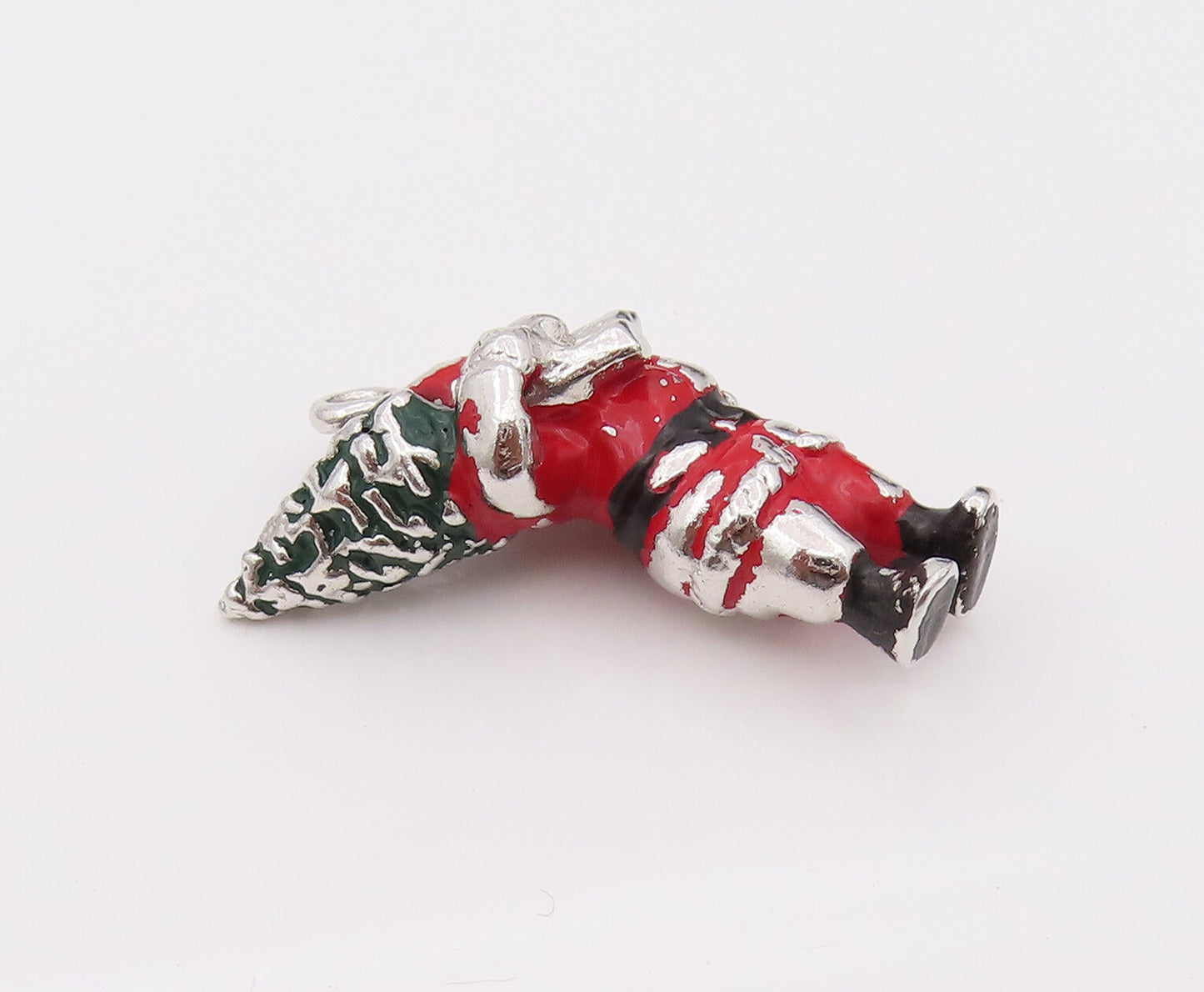 925 Sterling Silver  Vintage Mini Santa Holding Christmas Tree Pendant PT22082