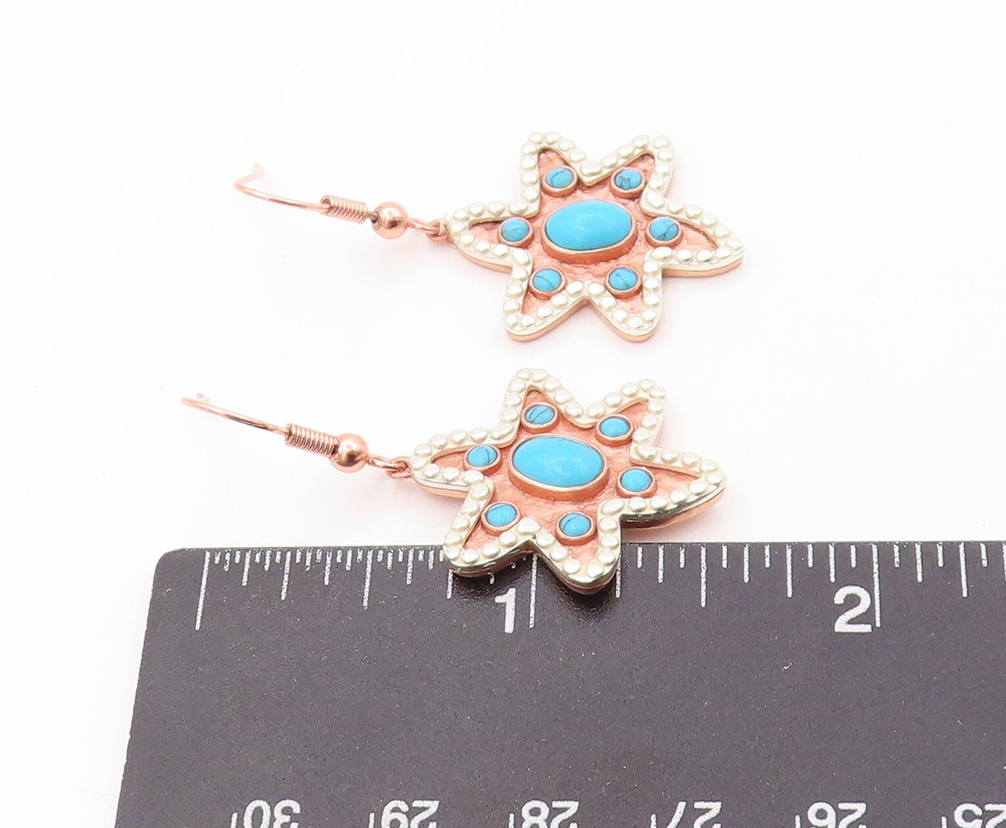925 Sterling Silver Vintage Earrings Gold Plated Turquoise Cutout Star  EG13386