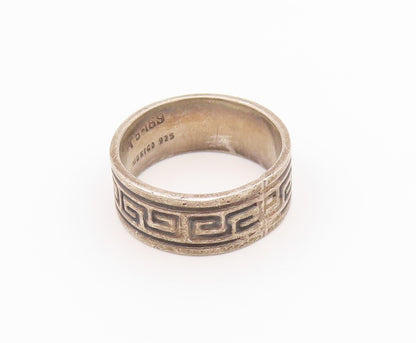 925 Sterling Silver Vintage Ring MEXICO Geometric Pattern Band  Sz 8  RG36413