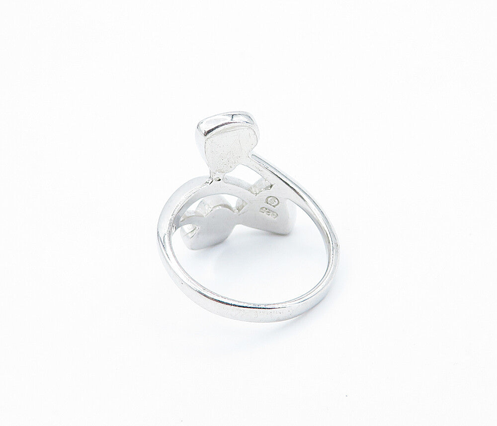 925 Sterling Silver Fire Opal Love Hearts Bypass Band Ring Sz 6.5 RG7923