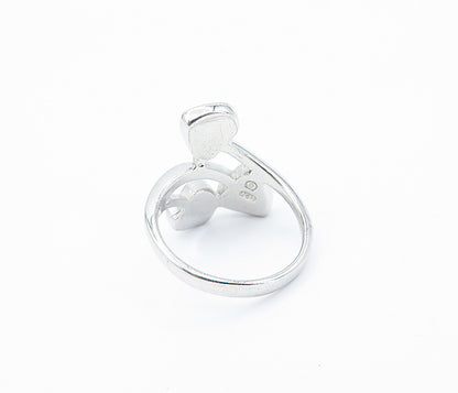 925 Sterling Silver Fire Opal Love Hearts Bypass Band Ring Sz 6.5 RG7923