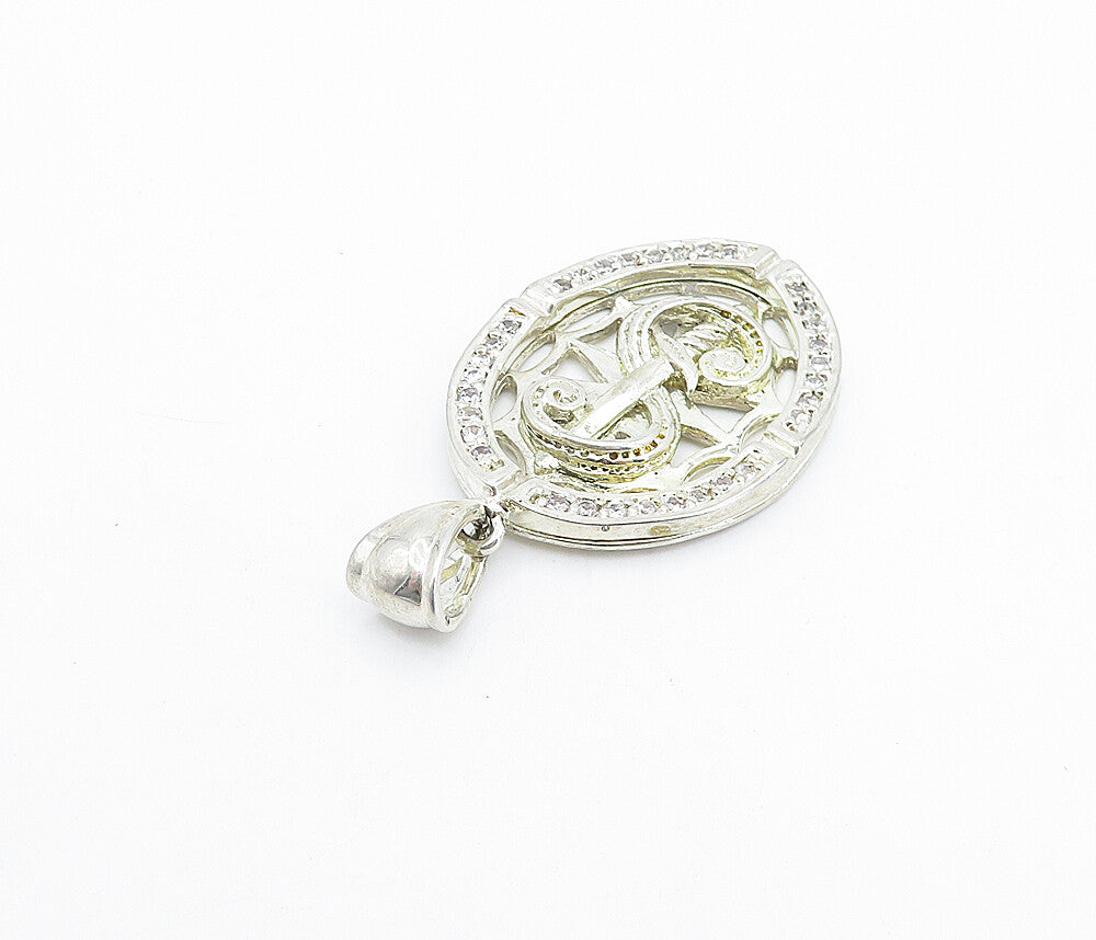 925 Sterling Silver  Vintage Shiny White Topaz Dollar Sign Pendant  PT2548