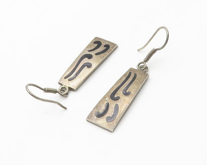 MEXICO 925 Sterling Silver  Vintage Inlaid Black Onyx Dangle Earrings  EG7419