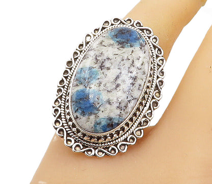 925 Sterling Silver  Cabochon Cut Dendrite Agate Cocktail Ring Sz 9  RG8193