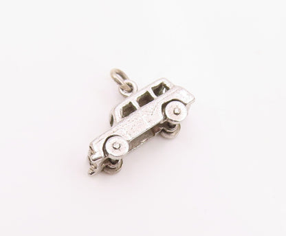 925 Sterling Silver  Vintage Station Wagon Car Charm Pendant (MOVES)  PT20412