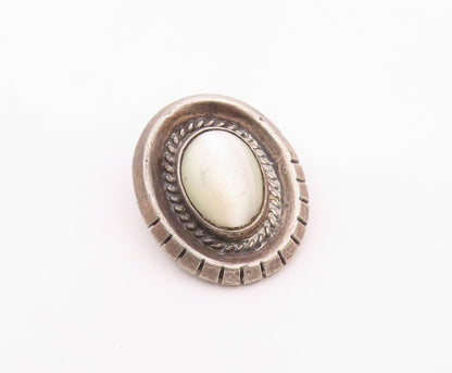 SOUTHWESTERN 925 Silver Vintage Mother Of Pearl Oval Twist Pendant PT15715