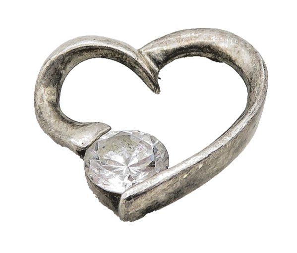 925 Sterling Silver  Vintage Cubic Zirconia Open Love Heart Pendant  PT15384