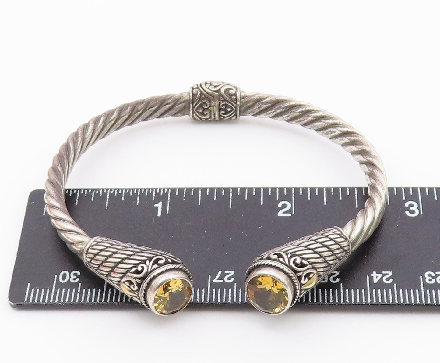 925 Sterling Silver & 18K GOLD  Vintage Citrine Twist Cuff Bracelet  BT8618