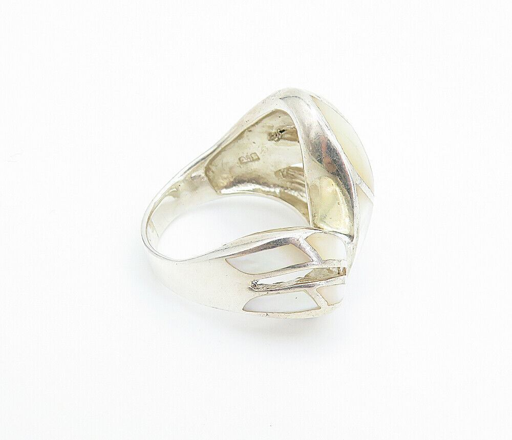925 Sterling Silver  Mother Of Pearl Split Design Band Ring Sz 6.5  RG7925