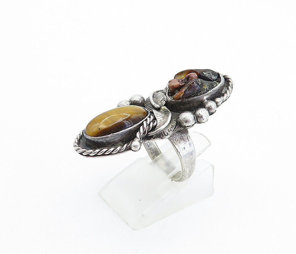 NAVAJO 925 Sterling Silver  Vintage Tiger's Eye Cocktail Ring Sz 7  RG5307