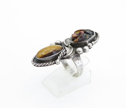 NAVAJO 925 Sterling Silver  Vintage Tiger's Eye Cocktail Ring Sz 7  RG5307