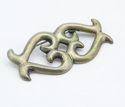 925 Sterling Silver  Vintage Dark Tone Open Swirl Hearts Brooch Pin  BP2860