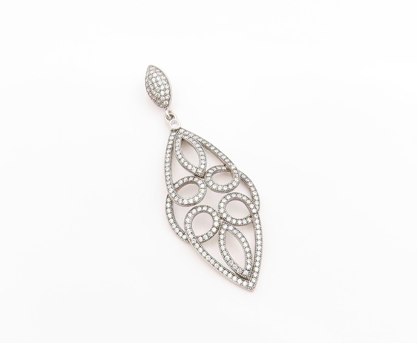 925 Sterling Silver Vintage Pendant Glamorous CZ Chandelier Cut Out  PT24966