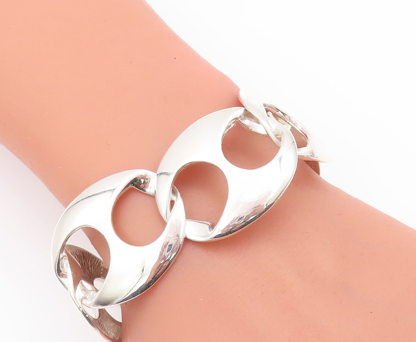 925 Sterling Silver Vintage Bracelet MEXICO Designer Hour Glass Effect  BT10514