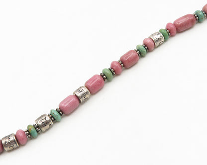 SOUTHWESTERN 925 Silver Vintage Rhodonite & Turquoise Beaded Necklace NE3042