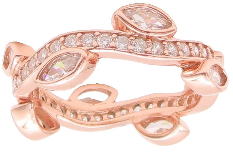 925 Sterling Silver Vintage Ring Rose Gold Plated Carved CZ Tiara  Sz 7  RG29633