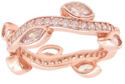 925 Sterling Silver Vintage Ring Rose Gold Plated Carved CZ Tiara  Sz 7  RG29633