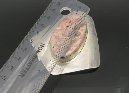 DESIGNER 925 Sterling Silver Vintage Large Rhodochrosite Pendant PT19357