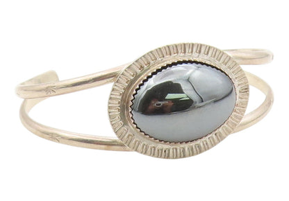 925 Sterling Silver Vintage Bracelet NAVAJO STANLEY BAIN Hematite Cuff  BT12099