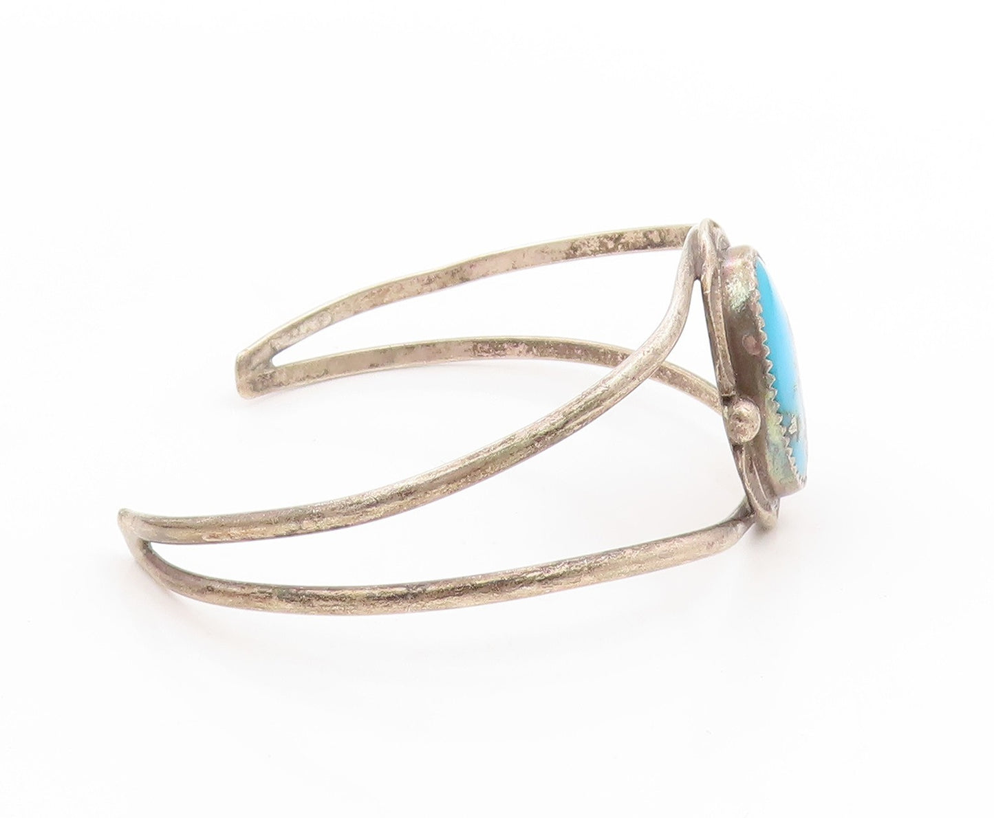 925 Sterling Silver Vintage Bracelet NAVAJO Cabochon Turquoise Cuff  BT11788