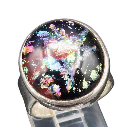 925 Sterling Silver  Vintage Unique Splash Art Glass Ring Sz 6.5  RG25554