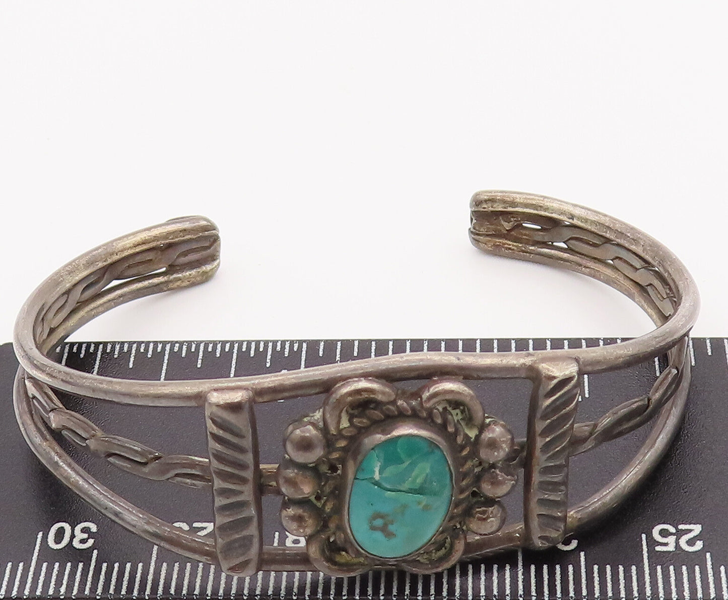 925 Sterling Silver Vintage Bracelet Turquoise Southwestern Design Cut BT10196