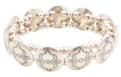 925 Sterling Silver Vintage Bracelet NAVAJO Etched Concho Panel Link  BT11864