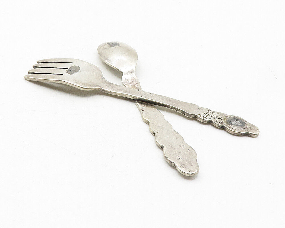 MEXICO 925 Sterling Silver  Vintage Shiny Petite Fork & Spoon Trinket  TR1837