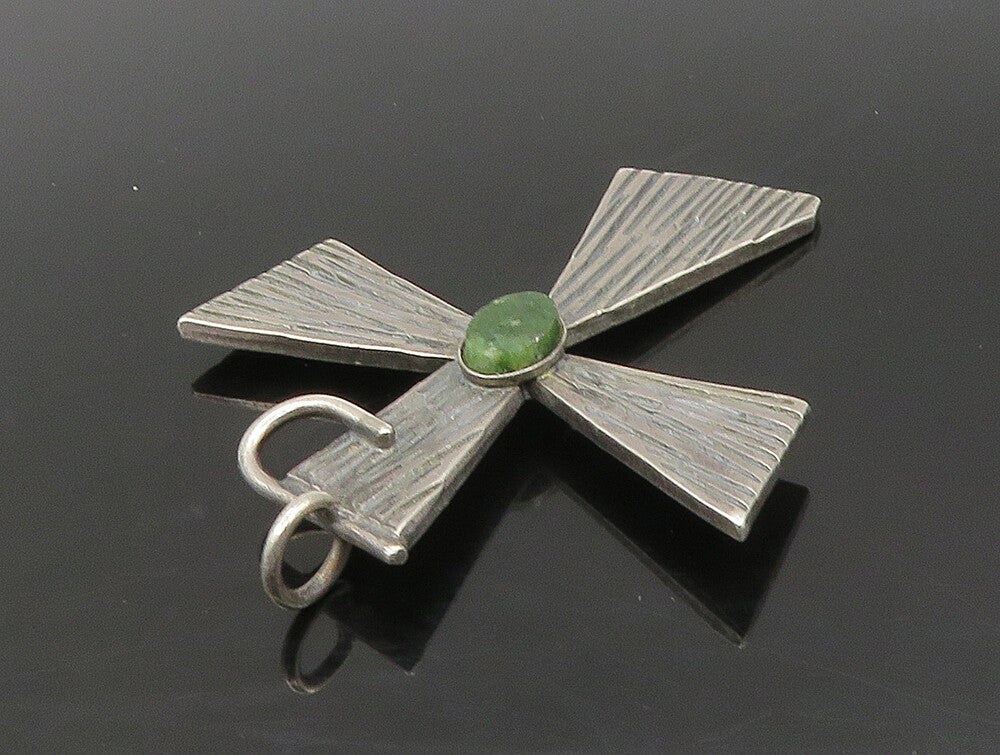 SERAFIN MOCTEZUMA 925 Silver  Vintage Jade Religious Cross Pendant  PT19711
