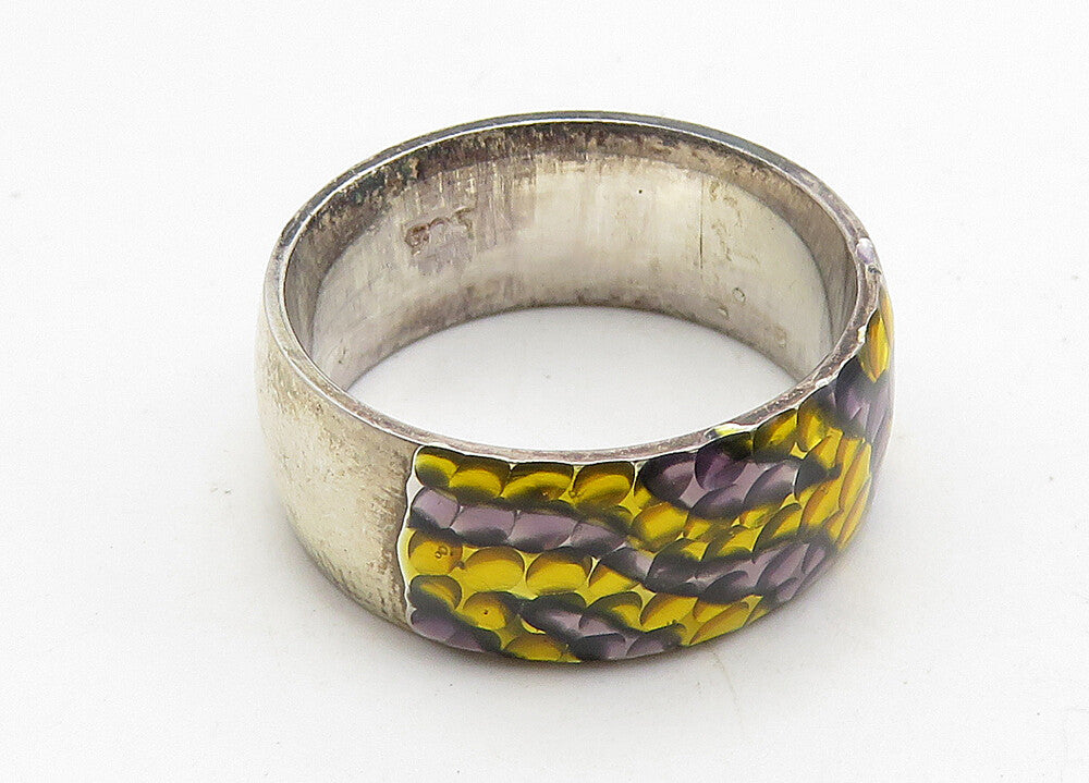 925 Sterling Silver  Vintage Enamel Coated Design Band Ring Sz 7  RG10457