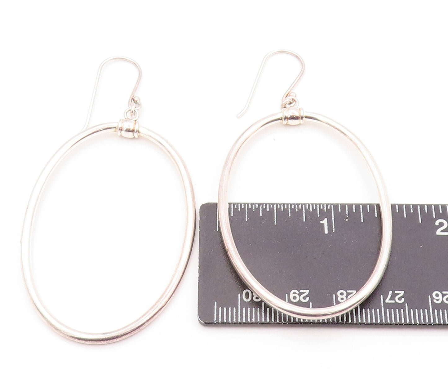 925 Sterling Silver Vintage Earrings Dangling Large Solid Oval Ring  EG13363