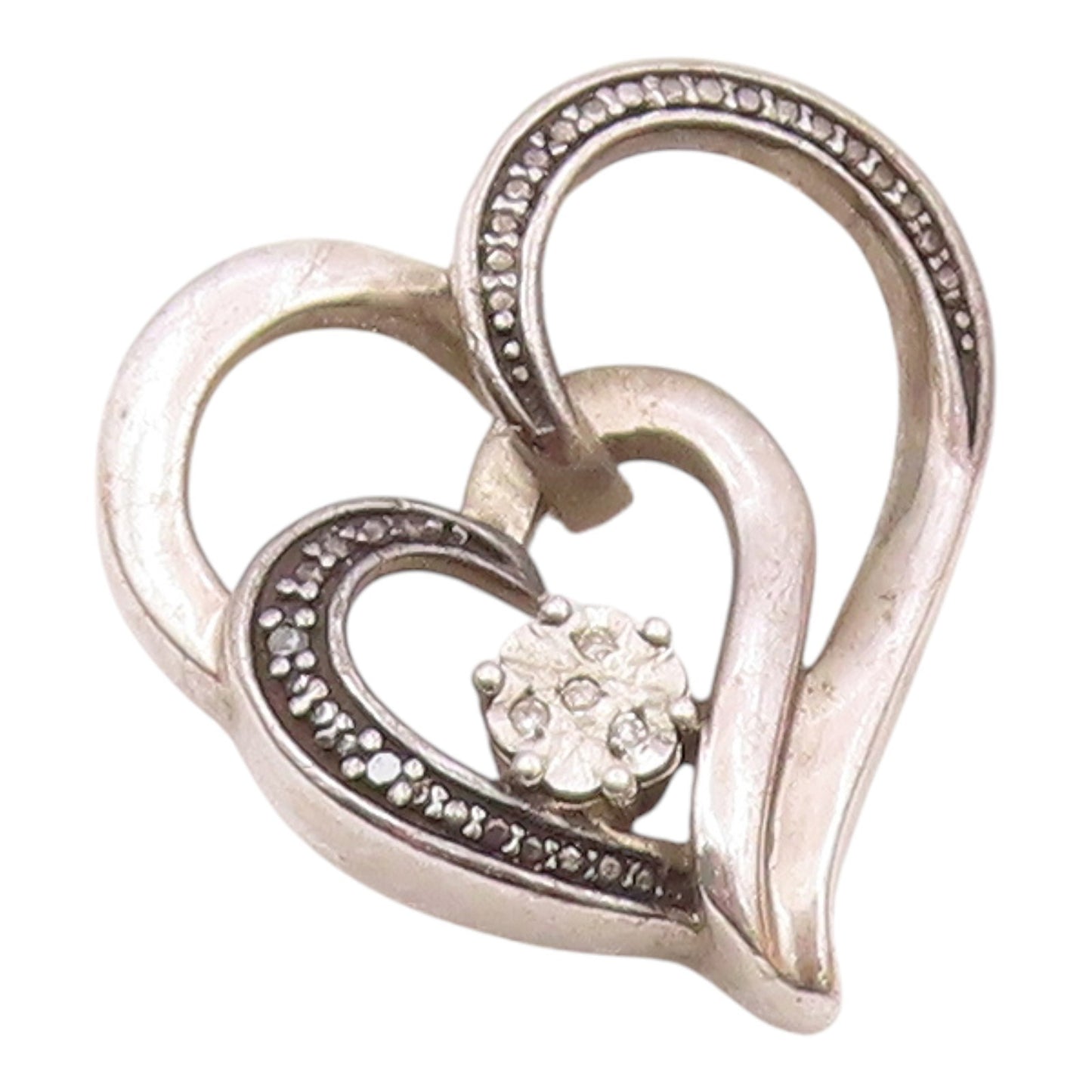 925 Sterling Silver  Vintage Genuine Diamond Love Heart Pendant  PT16801