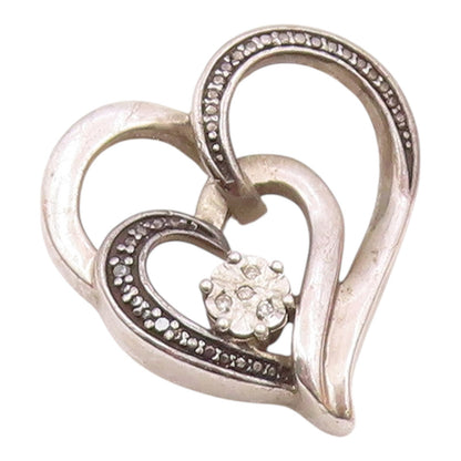 925 Sterling Silver  Vintage Genuine Diamond Love Heart Pendant  PT16801