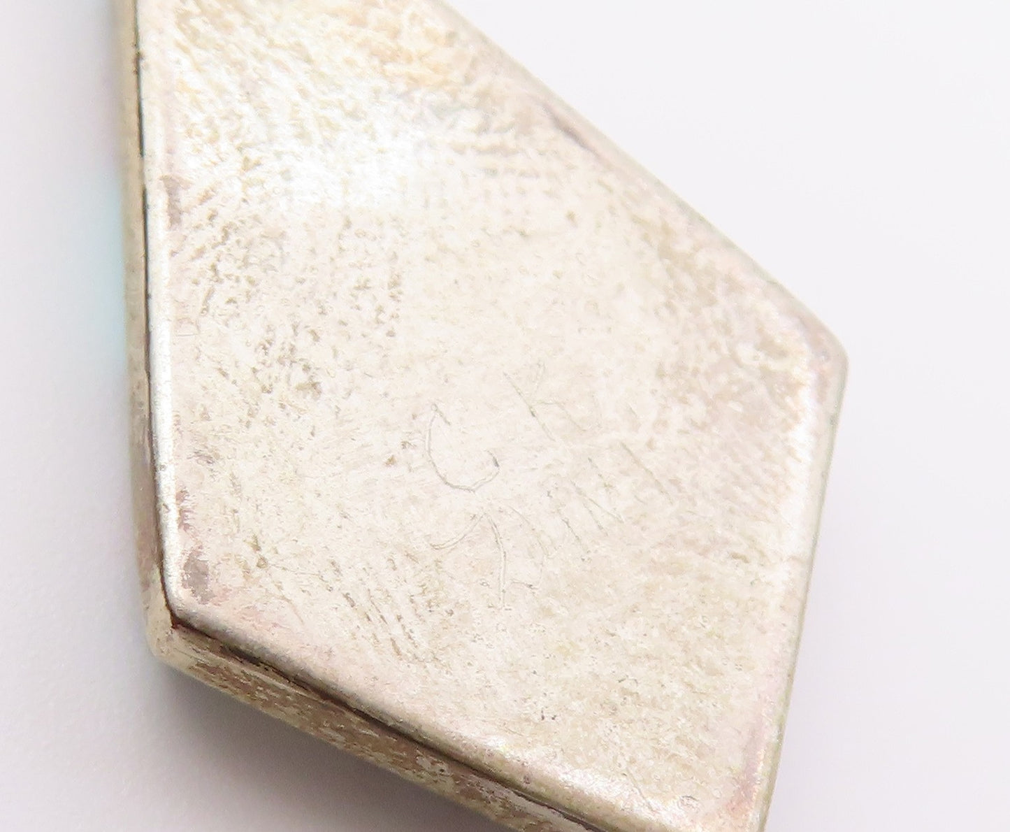 925 Sterling Silver Vintage Pendant NAVAJO ZUNI Gemstone Geometric Inlay PT26424