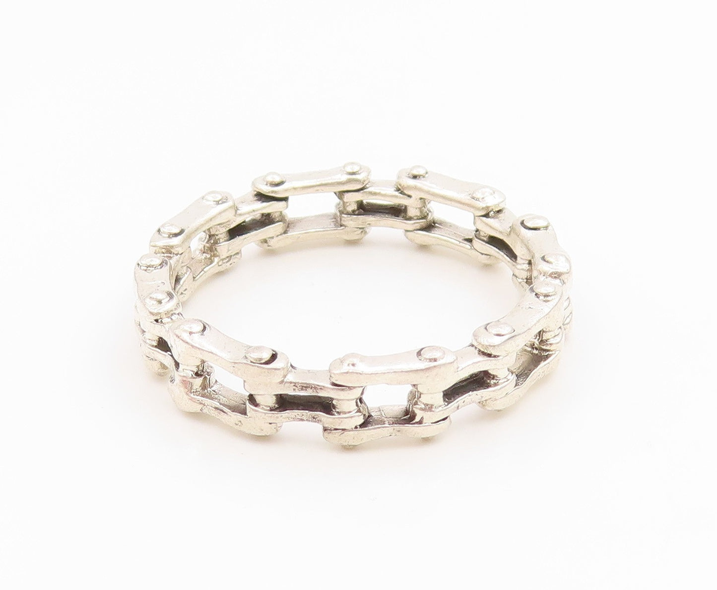 925 Sterling Silver Vintage Ring Modernist Bicycle Chain Band  Sz 14.5  RG36036