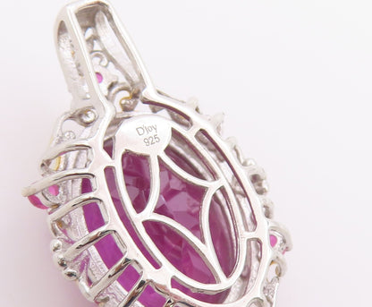 925 Sterling Silver Vintage Pendant Two Tone Oval Cut Pink Topaz Charm  PT26592