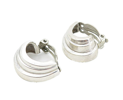 925 Sterling Silver  Vintage Shiny Fluted Curved Non Pierce Earrings  EG4214