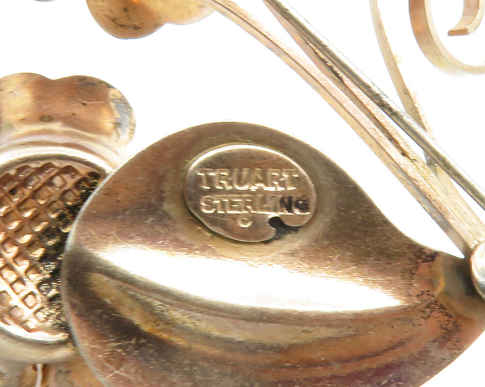 TRUART 925 Sterling Silver  Vintage Copper Tone Flowers Brooch Pin  BP5183