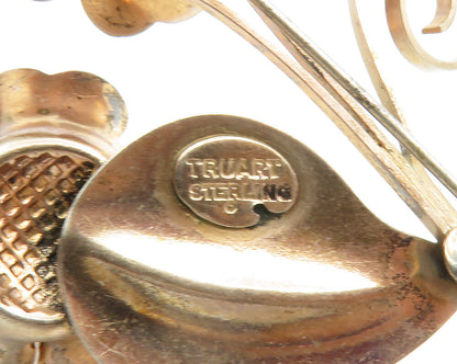 TRUART 925 Sterling Silver  Vintage Copper Tone Flowers Brooch Pin  BP5183
