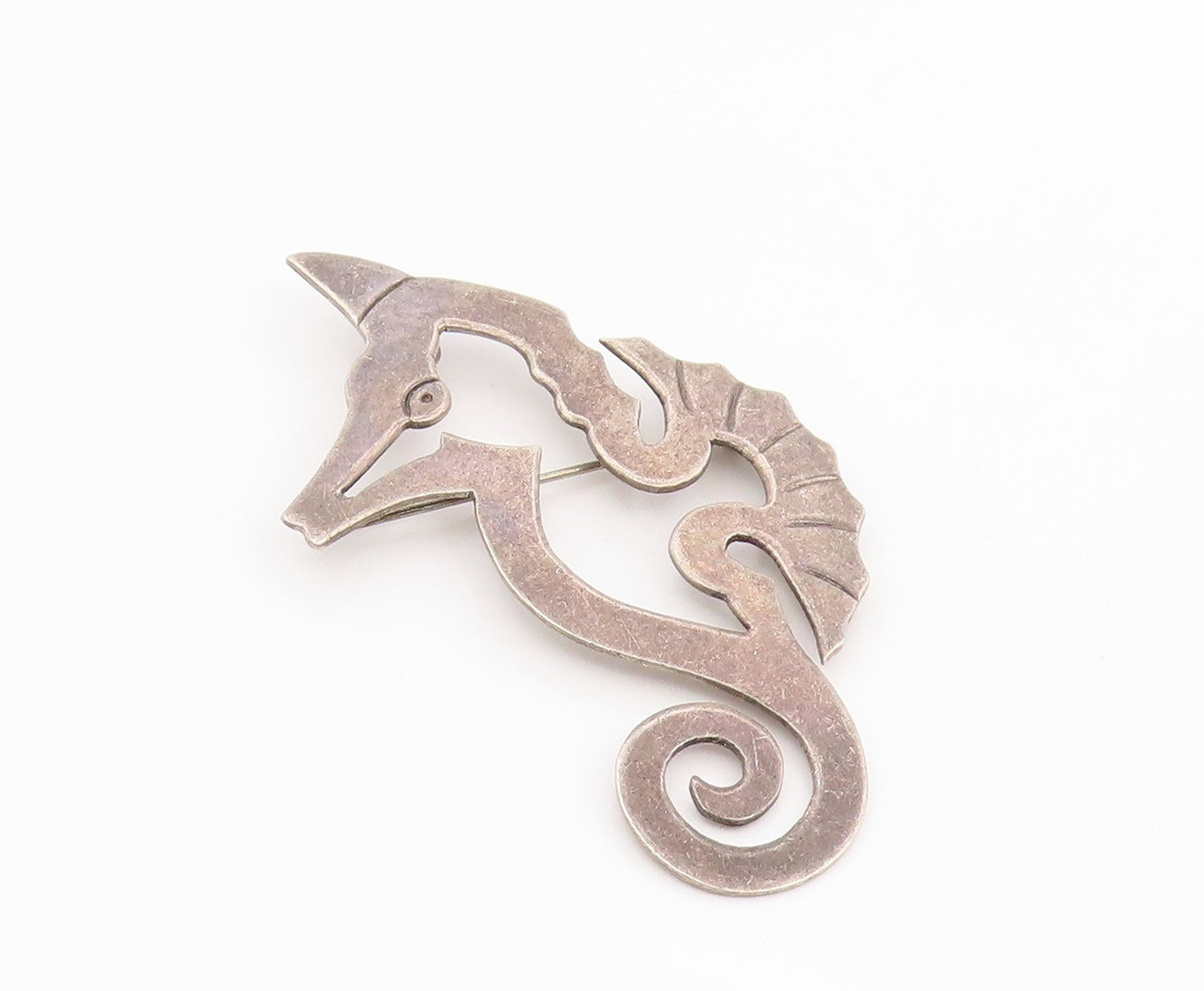 925 Sterling Silver Vintage Brooch Pin MEXICO Etched Seahorse Cutout  BP12351