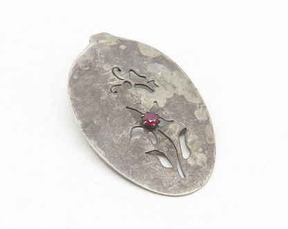 925 Sterling Silver  Vintage Pink Topaz Flower Butterfly Cutout Pendant PT9714