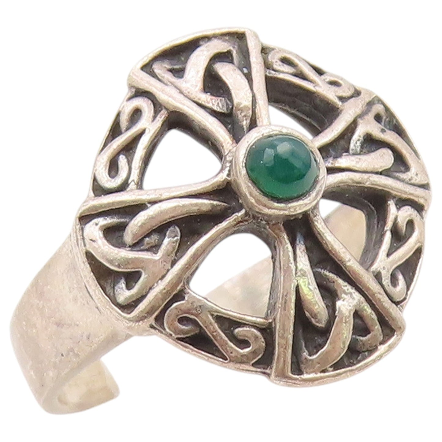 925 Sterling Silver Vintage Ring Emerald Holy Celtic Cross Band  Sz 6  RG36542
