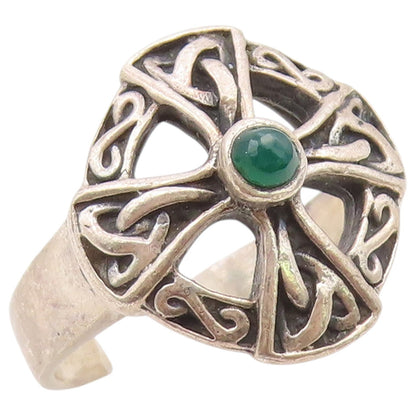 925 Sterling Silver Vintage Ring Emerald Holy Celtic Cross Band  Sz 6  RG36542