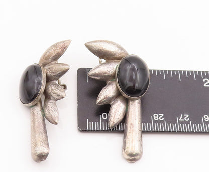 14k Gold 925 Sterling Silver Vintage Earrings Antique Trible Carved Onyx EG13069
