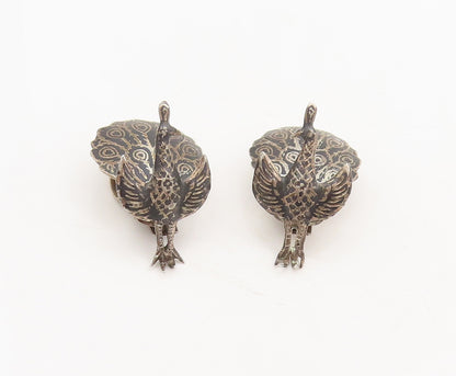 SIAM 925 Silver  Vintage Carved Movable Dancing Peacock Clip Earrings  EG12680