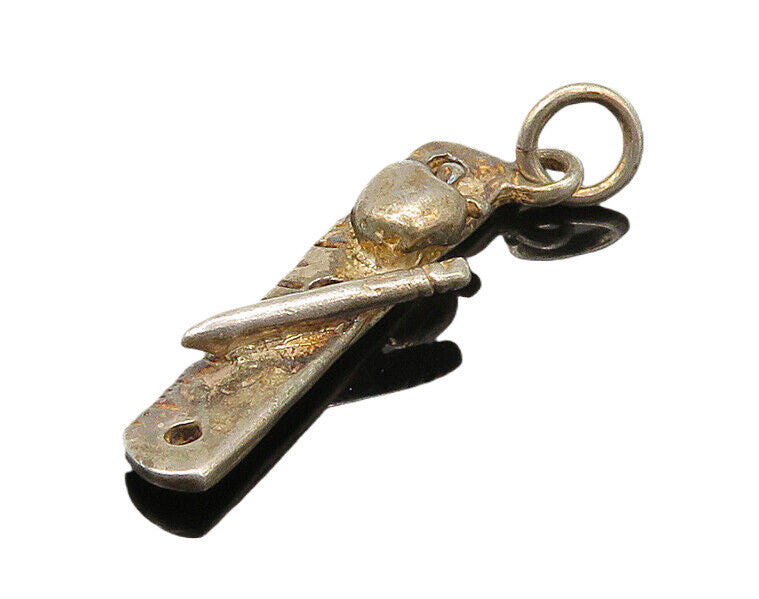 925 Sterling Silver  Vintage Ruler Pencil & Apple Teacher Pendant  PT18943